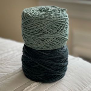 2 Skeins of Cestari Mt. Vernon Aran Weight Yarn in 2 Shades of Gree